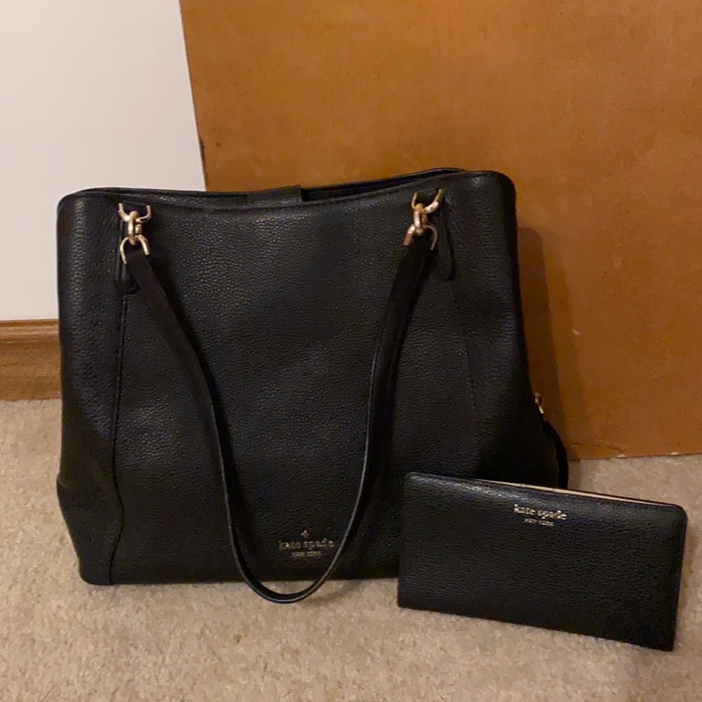 KATE♠️SPADE PURSE BLACK & BIFOLD WALLET BLACK/TAN